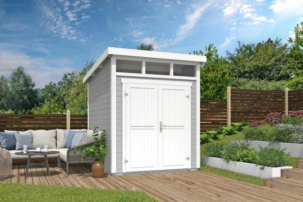 Outdoor Life Blokhut Kibo 2 Platinum Grey-Wit 200 x 250 cm - Afbeelding 1